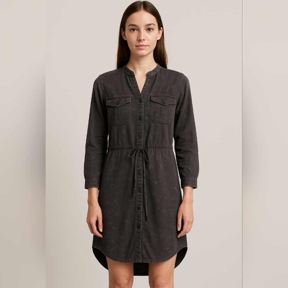 Bella Dahl Womens XS Long Shirt Dress Burnt Charcoal Boho Goth Grunge
